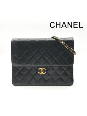 Chanel Quilted CC Logo Chain Shoulder Bag Push Lock Lambskin